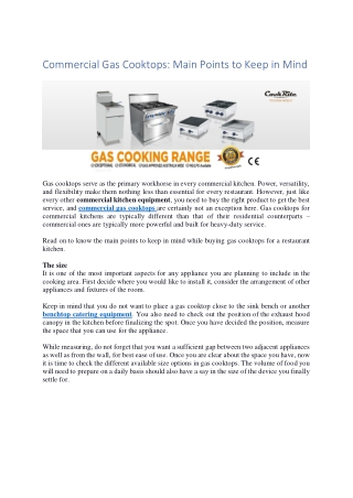 Commercial Gas Cooktops: Main Points to Keep in Mind