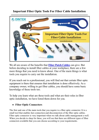 Important Fiber Optic Tools For Fiber Cable Installation