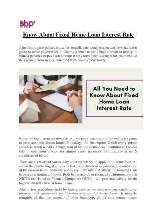 Know About Fixed Home Loan Interest Rate