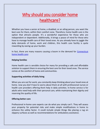 Why should you consider home healthcare?