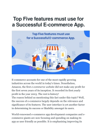 Top Five features must use for a Successful E-commerce App.