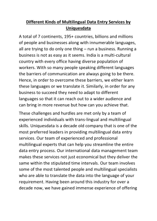 Different Kinds of Multilingual Data Entry Services by Uniquesdata