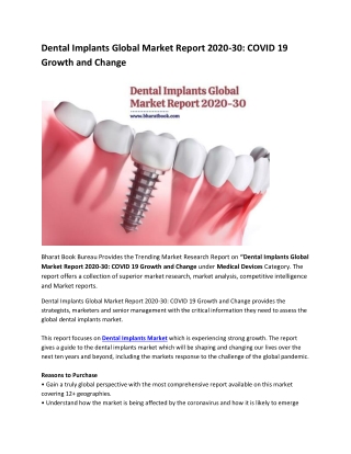 Dental Implants Global Market Report 2020-30: COVID 19 Growth and Change