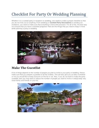Checklist For Party Or Wedding Planning