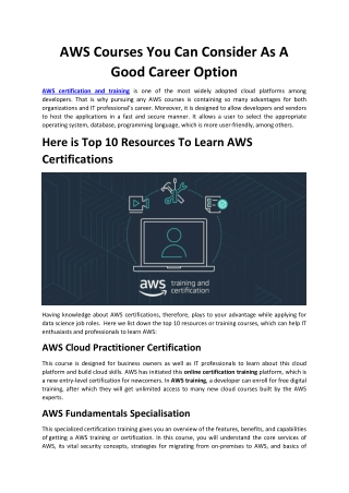 AWS Courses You Can Consider As A Good Career Option