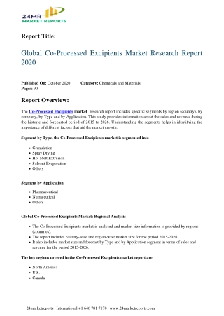 Co-Processed Excipients Market Research Report 2020