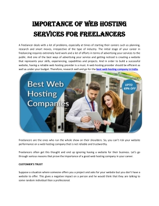 Importance of Web Hosting Services for Freelancers