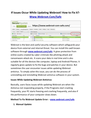 If Issues Occur While Updating Webroot! How to Fix it?- Www.Webroot.Com/Safe