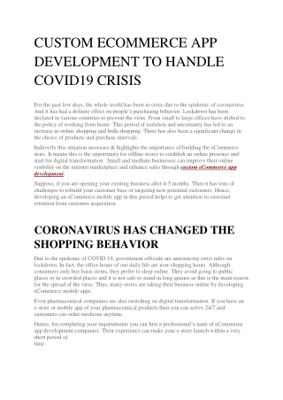 CUSTOM ECOMMERCE APP DEVELOPMENT TO HANDLE COVID19 CRISIS