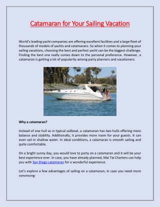 Catamaran for Your Sailing Vacation