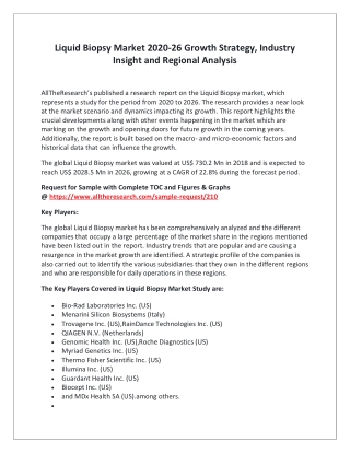 Liquid Biopsy Market 2020-26 Growth Strategy, Industry Insight and Regional Analysis