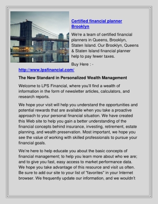 Certified financial planner Brooklyn