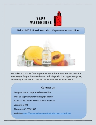 Naked 100 E Liquid Australia | Vapewarehouse.online