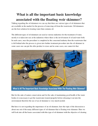 What is all the important basic knowledge associated with the floating weir skimmer?