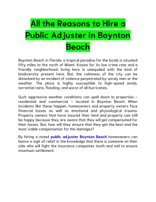 All the Reasons to Hire a Public Adjuster in Boynton Beach