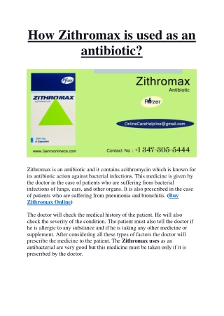 How Zithromax is used as an antibiotic?