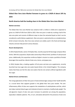 Aloe Vera Juice Market Report 2020-2025