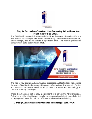 Top & Exclusive Construction Industry Directions You Must Know For 2021.