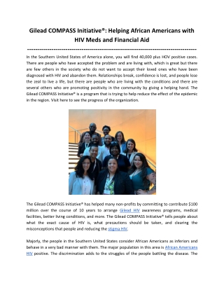 Gilead COMPASS Initiative®: Helping African Americans with HIV Meds and Financial Aid
