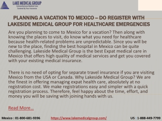 Planning a vacation to Mexico -- Do Register with Lakeside Medical Group for Healthcare Emergencies