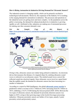 Ultrasonic Sensor Market | Covid19 Impact Analysis | Business Outlook, Growth, Revenue, Trends and Forecasts 2030