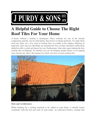 Reclaimed Roof Tiles | Jpurdyandsons.com