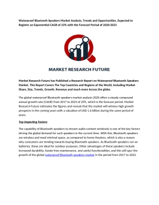 Waterproof Bluetooth Speakers Market Analysis, Trends and Opportunities, Expected to Register an Exponential CAGR of 23%