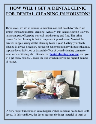 How will I get a dental clinic for dental cleaning in Houston?