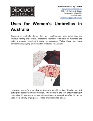 Uses for Women’s Umbrellas in Australia