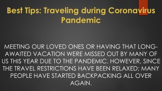 Best Tips: Traveling during Coronavirus Pandemic