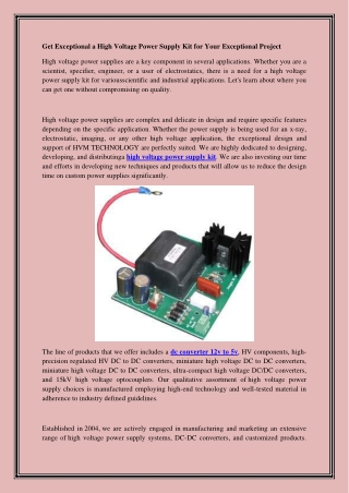 Get Exceptional a High Voltage Power Supply Kit for Your Exceptional Project
