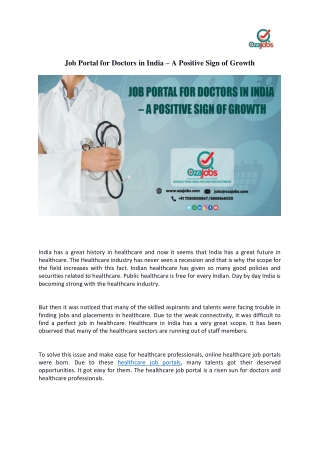 Job Portal for Doctors in India – A Positive Sign of Growth