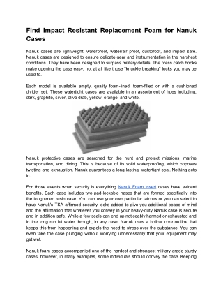 Find Impact Resistant Replacement Foam for Nanuk Cases