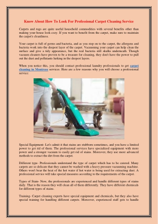 Know About How To Look For Professional Carpet Cleaning Service