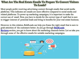 What Are The Real Estate Emails To Prepare To Convert Visitors To Leads?