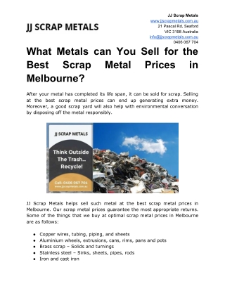 What Metals can You Sell for the Best Scrap Metal Prices in Melbourne?