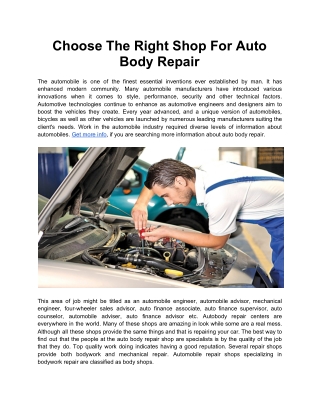 Choose The Right Shop For Auto Body Repair