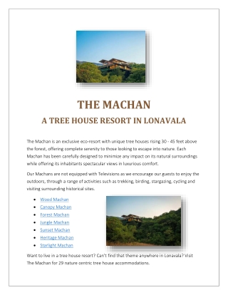 Offers a spectacular view of dense Forest, Machan resorts in Lonavala