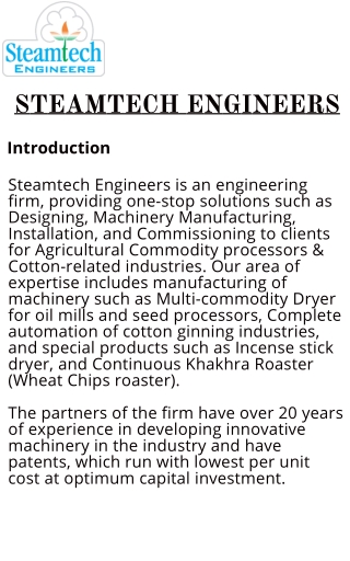 Cottonseed dryer - drying plant - steamtech engineers
