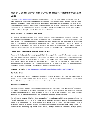 Motion Control Market by Component, System, Industry | COVID-19 Impact Analysis | MarketsandMarkets