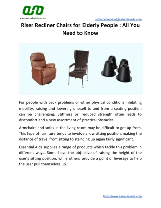 Riser Recliner Chairs for Elderly People: All You Need to Know - Essential Aids UK