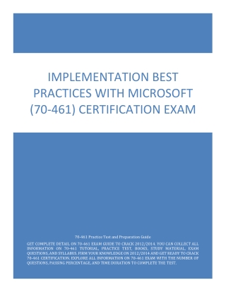 Implementation Best Practices with Microsoft (70-461) Certification Exam