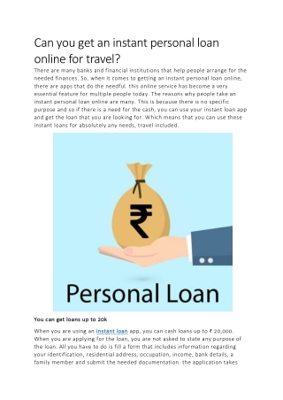 Can you get an instant personal loan online for travel?