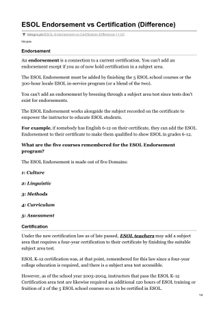 ESOL Endorsement vs Certification (Difference)