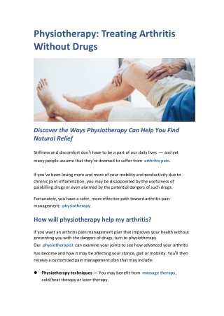 Physiotherapy: Treating Arthritis Without Drugs