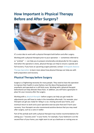 How Important is Physical Therapy Before and After Surgery?