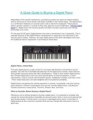 A Quick Guide to Buying a Digital Piano