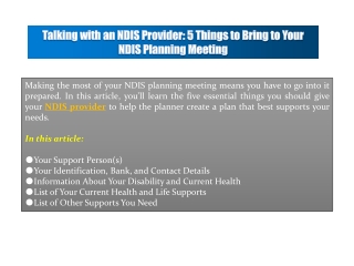 Talking with an NDIS Provider: 5 Things to Bring to Your NDIS Planning Meeting