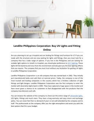Landlite Philippines Corporation: Buy UV Lights and Fitting Online