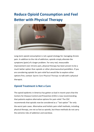 Reduce Opioid Consumption and Feel Better with Physical Therapy